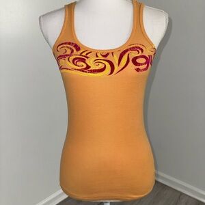 Vintage Old Navy‎ Ribbed Tank Top XXS Orange Swirl Graphic Y2K 2000s Sleeveless